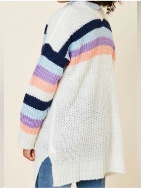 NWT Hayden White Open-Knit Cardigan with Navy, Lavender, Blue & Peach Stripes